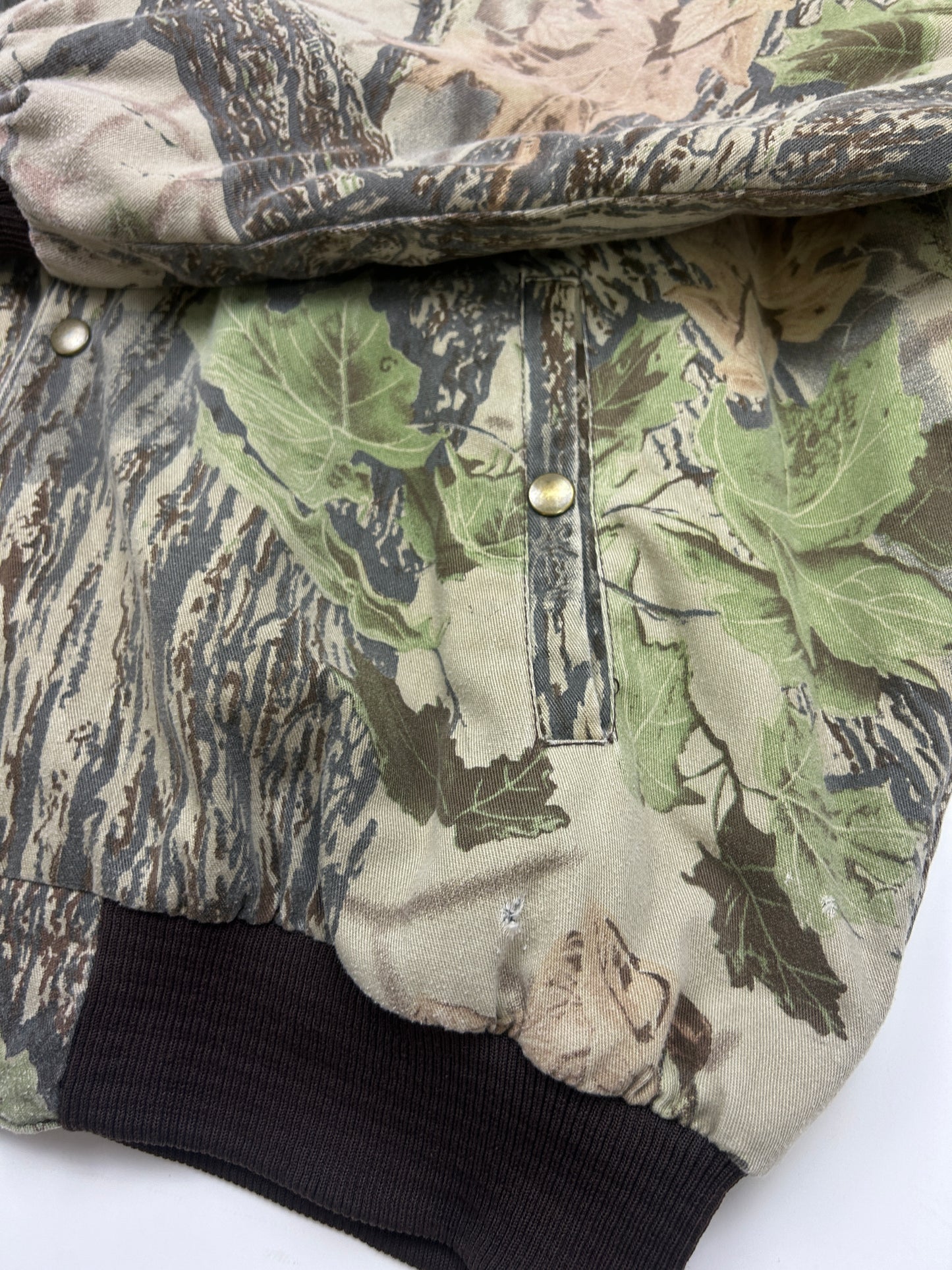 Cabelas Real Tree Camo Quilted Lined Insulated Hooded Bomber Jacket Size L