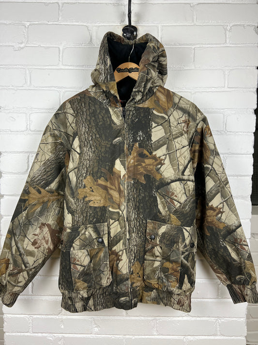 Outfitters Ridge Real Tree Hardwood Camo Insulated Hooded Bomber Jacket Size L