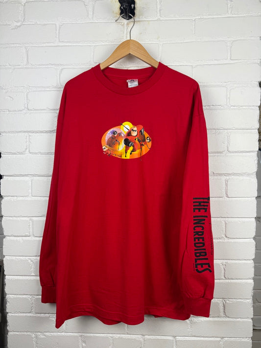 Vintage The Incredibles Disney Pixar Cartoon Movie Promo Long Sleeve T Shirt Size XL