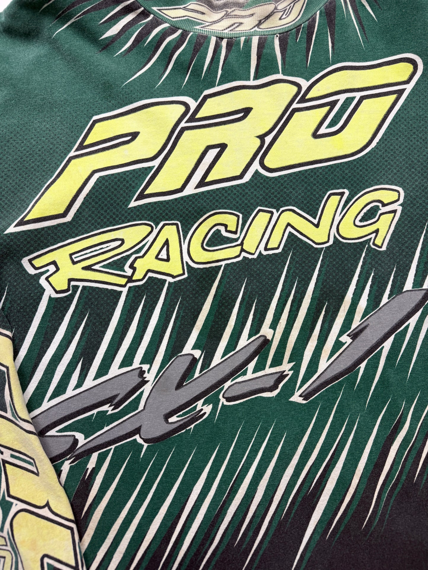 Vintage 90s Pro Racing SX1 All Over Print Motocross Green Long Sleeve T Shirt Jersey Size XL