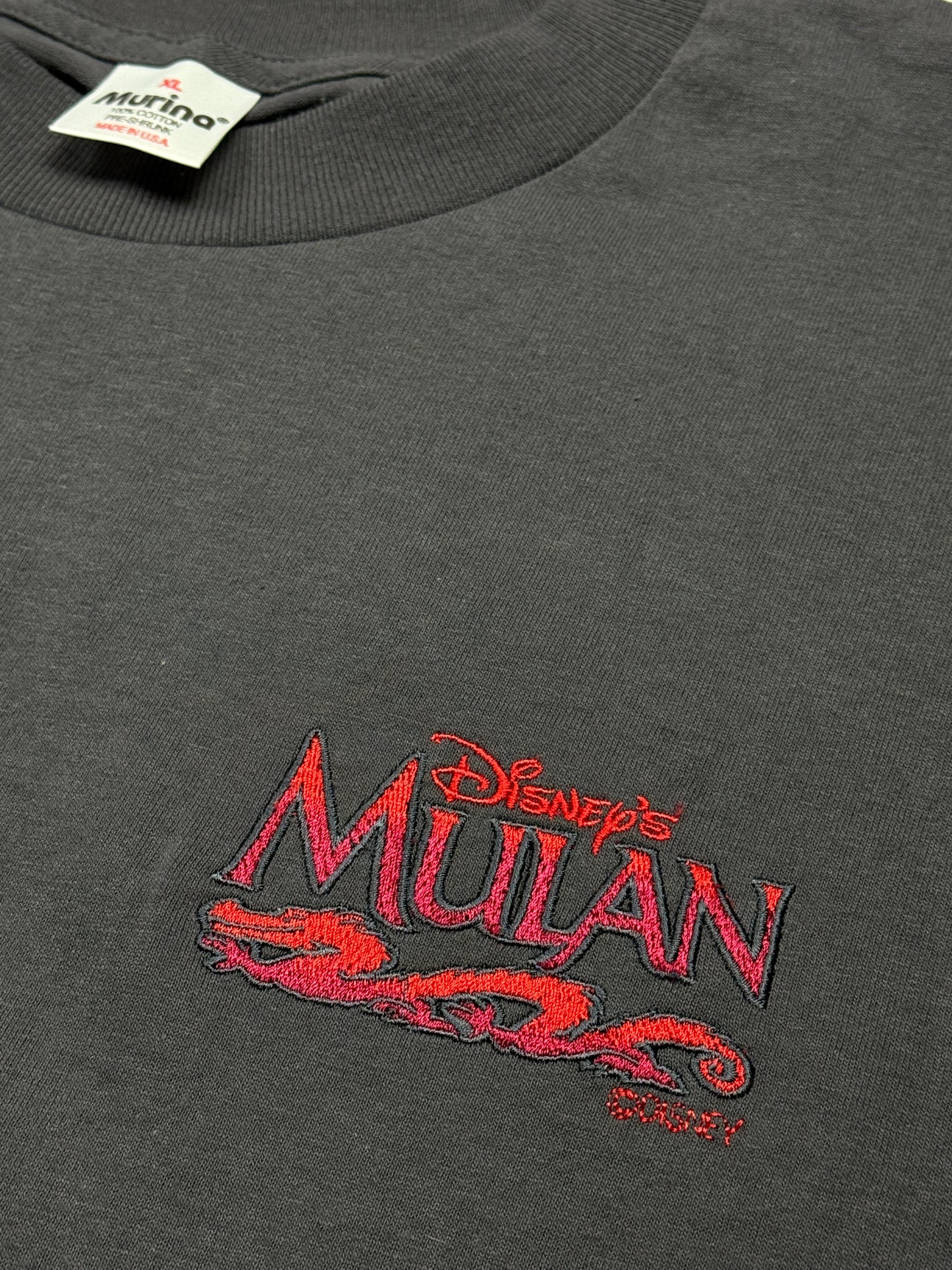 Vintage 1998 Disney Mulan Embroidered Title Hit Movie Promo T Shirt Size XL