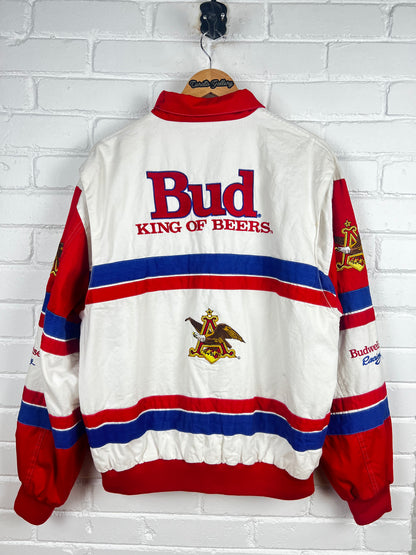 Vintage 90s Bill Elliott Budweiser Racing Embroidered Nascar Jacket Size XL