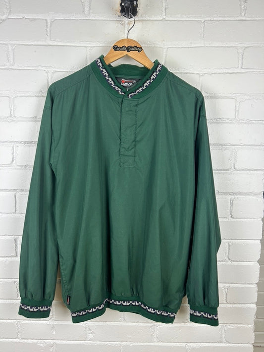 Vintage 90s Canada Sportswear Aztec Snap Tee Pull Over Windbreaker Size L Green