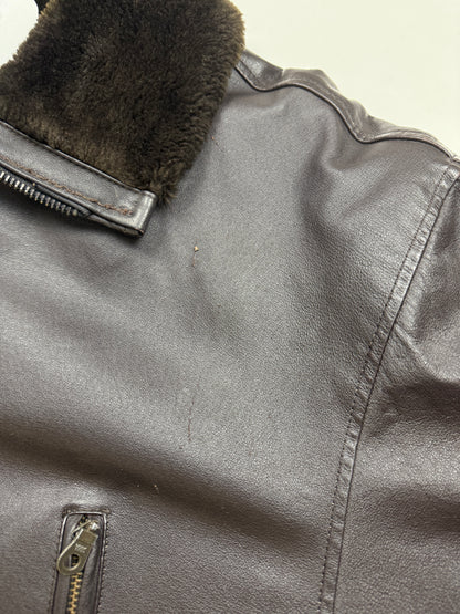 Vintage 90s Dimension Leather Faux Sherling Leather Bomber Jacket Size XL