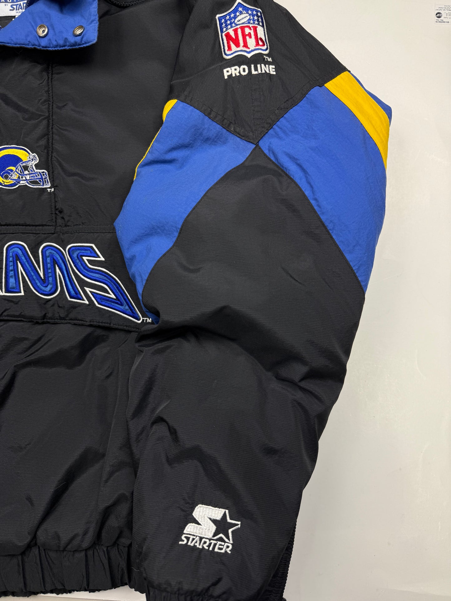 Vintage 90s St Louis Rams NFL Pro Line 1/2 Zip Starter Insulated Jacket Size XXL Black