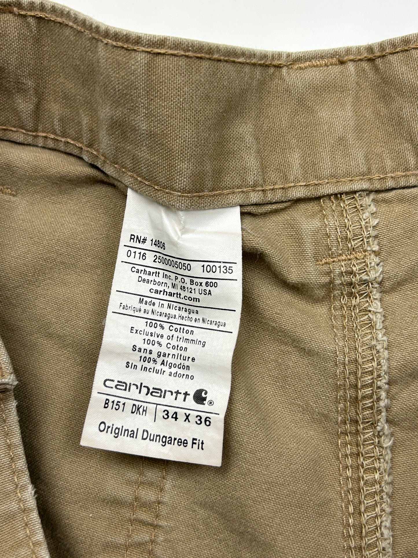 Carhartt Carpenter Work Wear Dungaree Fit Chino Pant Size 34W B151