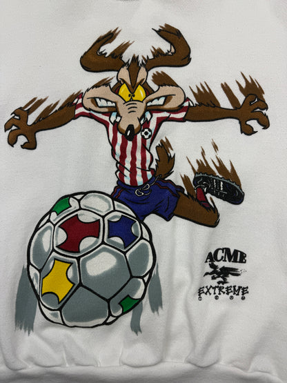 Vintage 1994 Looney Tunes Wile E Coyote Acme Extreme Soccer Sweatshirt Size S 90s