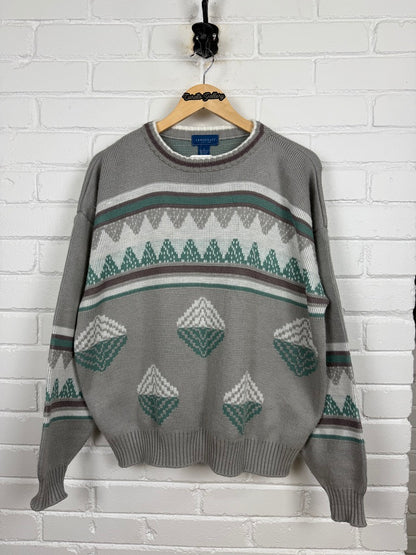 Vintage Town Craft Abstract Argyle Print Acrylic Knit Sweater Size L Made USA