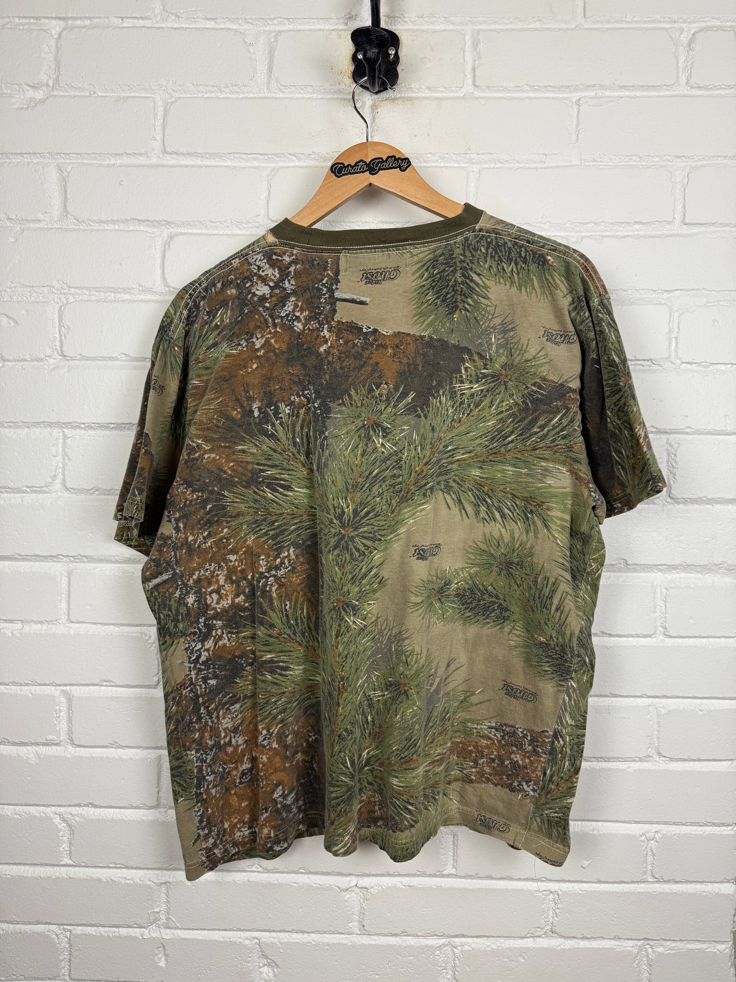 Vintage 90s WFS Element Gear Ridge Ghost Camo Cropped Boxy T Shirt Size L Camoflauge