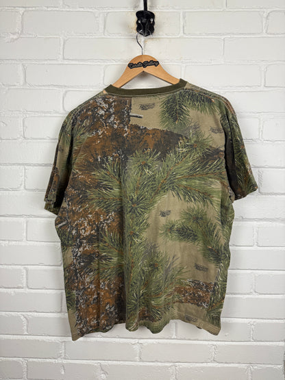 Vintage 90s WFS Element Gear Ridge Ghost Camo Cropped Boxy T Shirt Size L Camoflauge