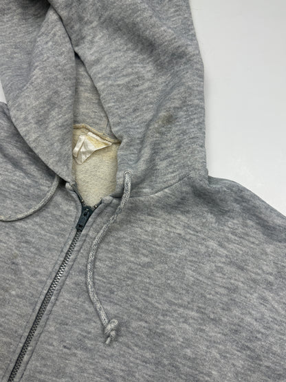 Vintage 80s Blank Heather Gray Cropped Boxy Hooded Sweatshirt Size L