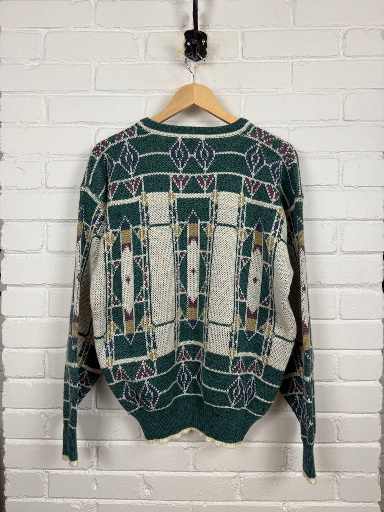 Vintage 90s Hennesy By Van Heusen Abstract Print Acrylic Knit Sweater Size L