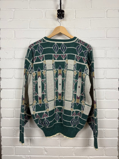 Vintage 90s Hennesy By Van Heusen Abstract Print Acrylic Knit Sweater Size L