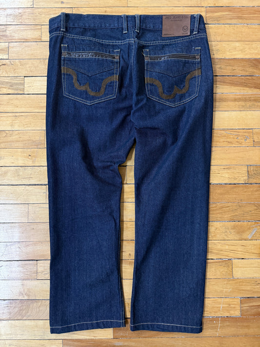 Vintage Y2K JNCO Slim Straight 101 Dark Wash Embroidered Pockets Denim Jeans Size 42W