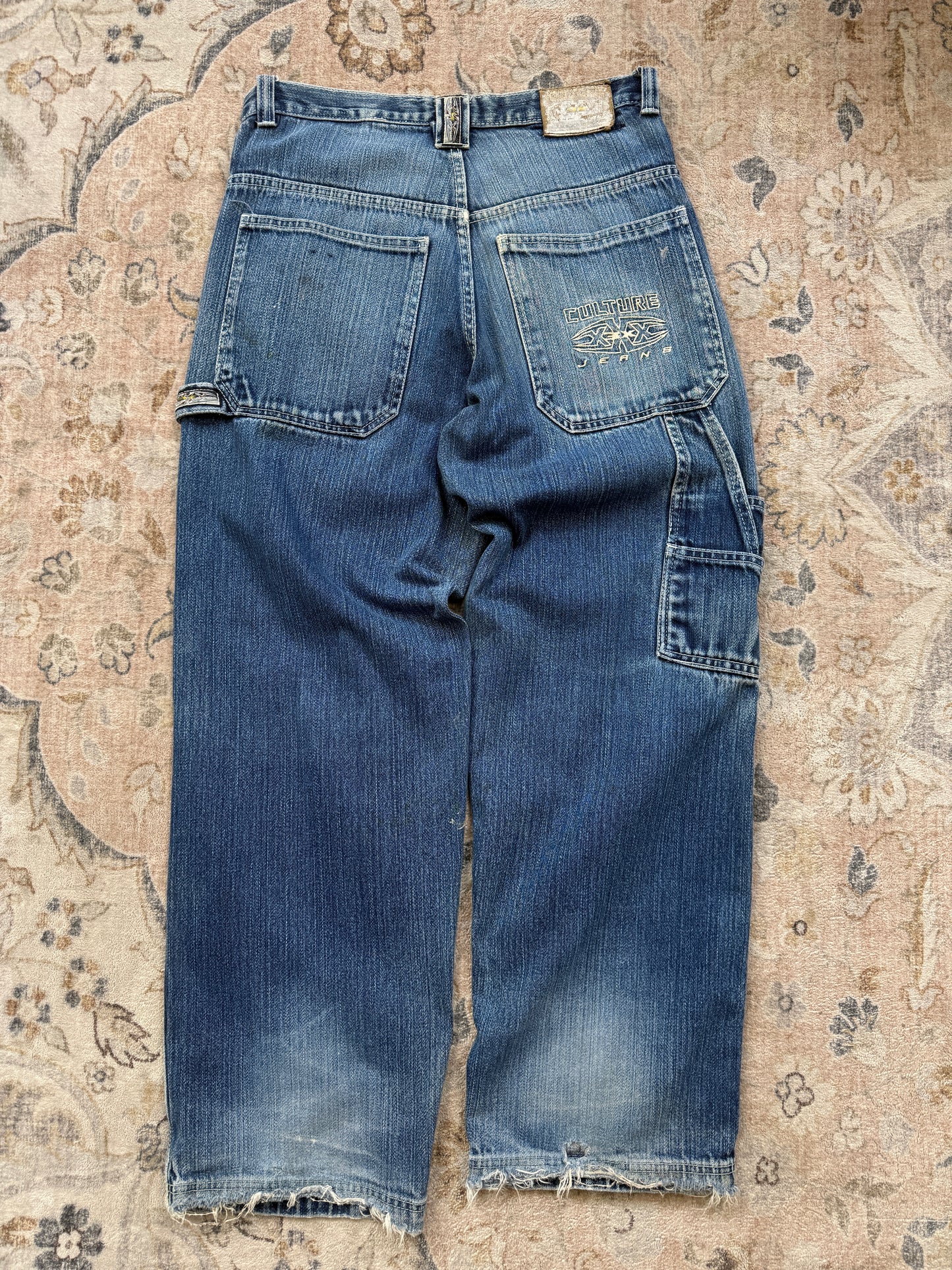 Vintage Y2K Culture XXX Carpenter Style Relaxed Fit Medium Sand Blasted Denim Jeans Pants Size 34W