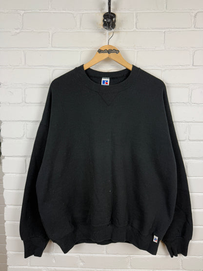 Vintage 90s Russell Athletic Cropped Boxy Fit Blank Crewneck Sweatshirt Size XXL Black