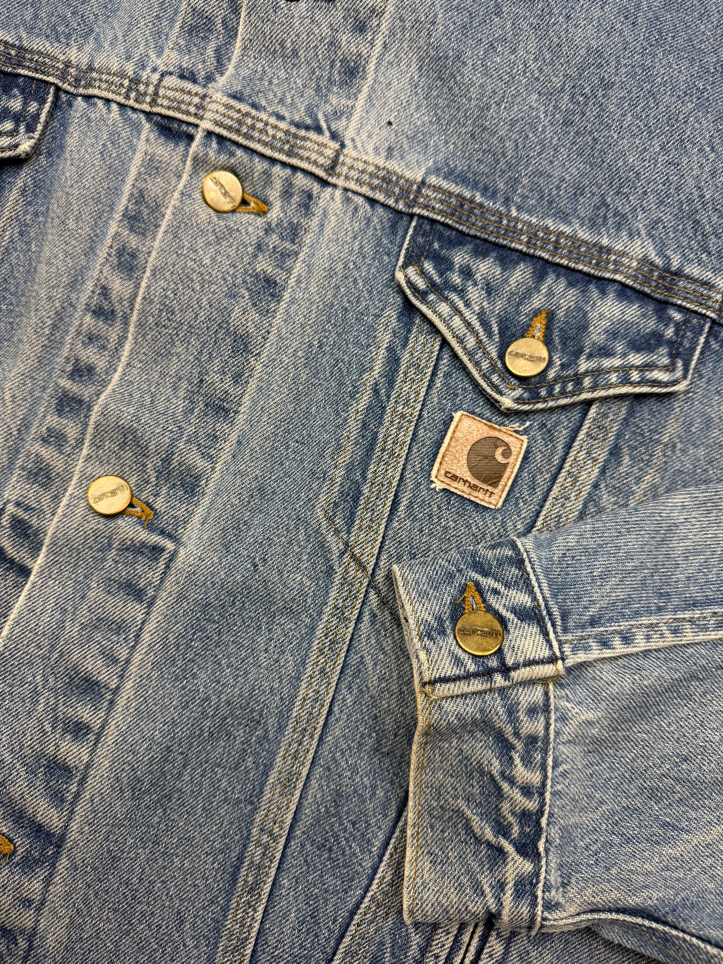 Vintage 90s Carhartt Light Wash Trucker Denim Jean Jacket Size XXL J-12