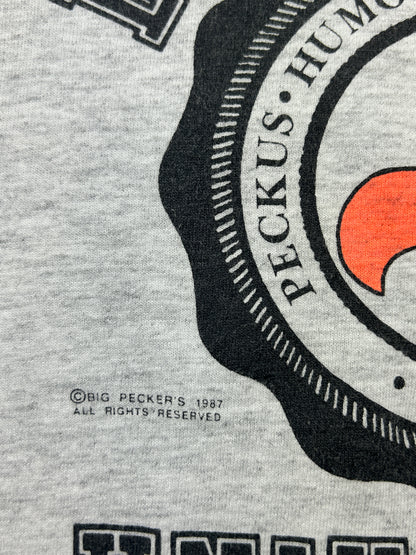 Vintage 1987 Big Peckers University Humungos Crest Parody T Shirt Size L 80s