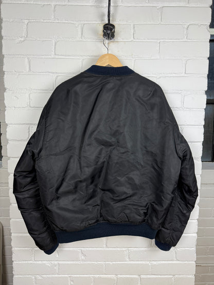 Vintage 90s Insulated Reversible Aviator Cropped Boxy Bomber Flight Jacket Size XL Black