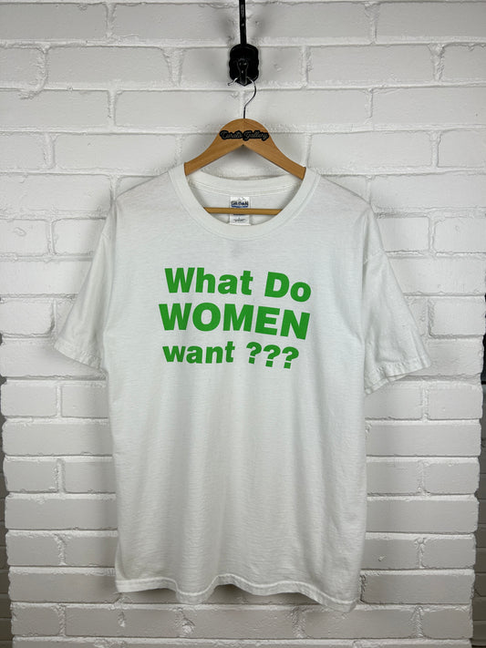Vintage What Do Women Want?? Sex Chocolate Wine Books T Shirt Size L