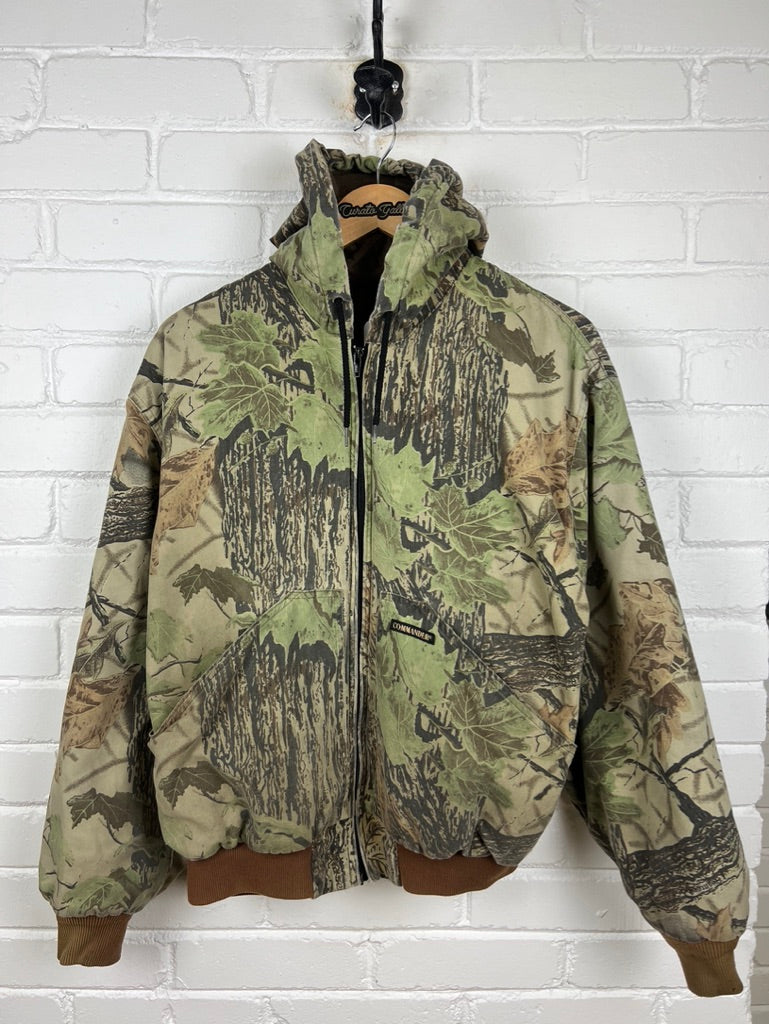 Vintage 90s Commander Real Tree Camo Insulated Hooded Cropped Bomber Jacket Size M