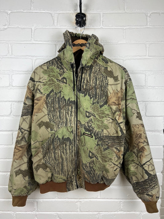 Vintage 90s Commander Real Tree Camo Insulated Hooded Cropped Bomber Jacket Size M