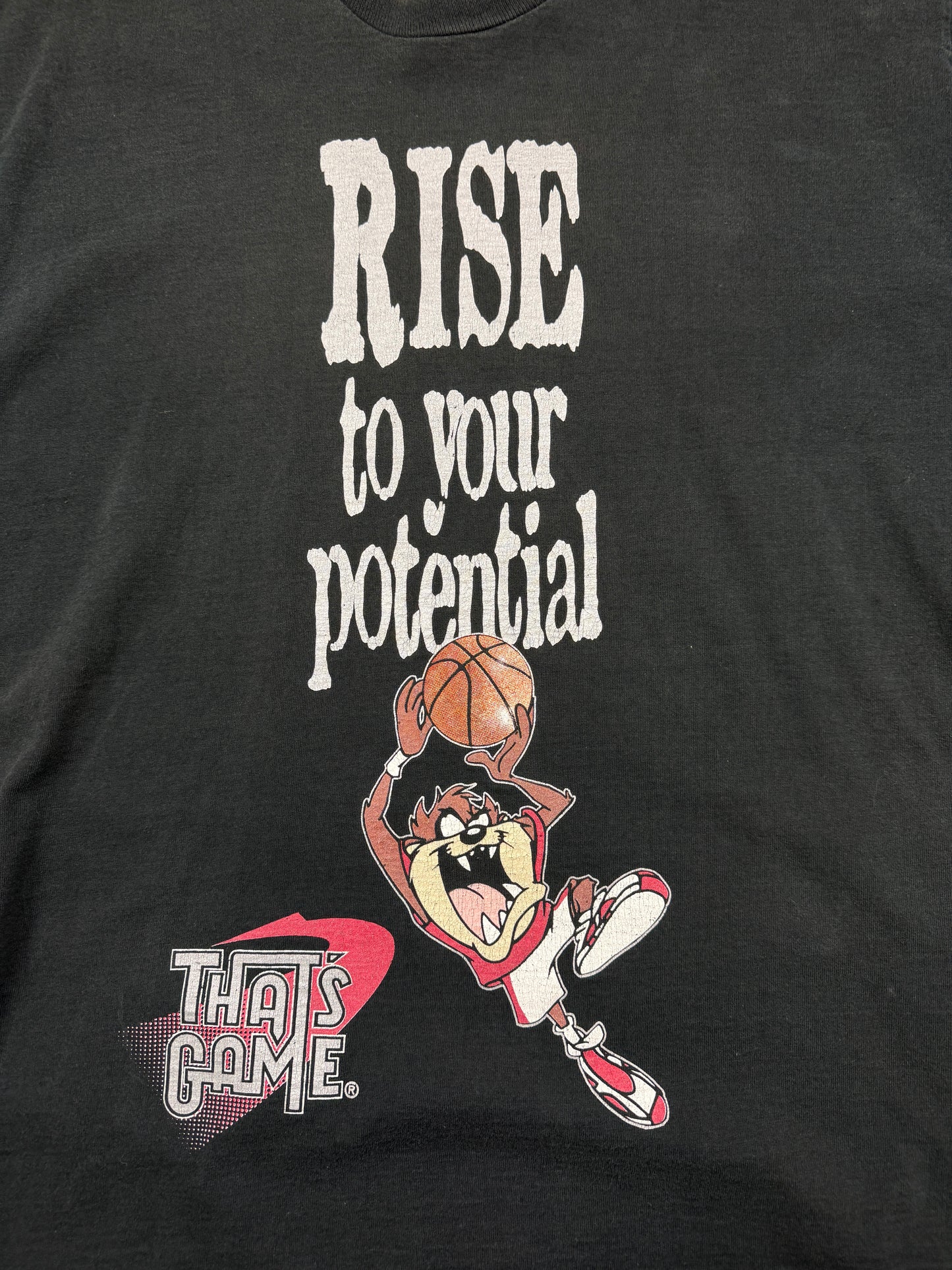 Vintage 90s Looney Tunes Taz Rise To Your Potential Thats Game Basketball T Shirt Size XL