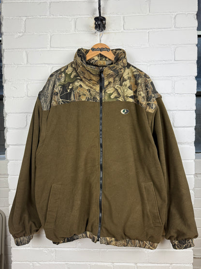 Vintage Mossy Oak Break Up Tree Camo Nylon Fleece Reversible Convertible Vest Jacket Size XXL