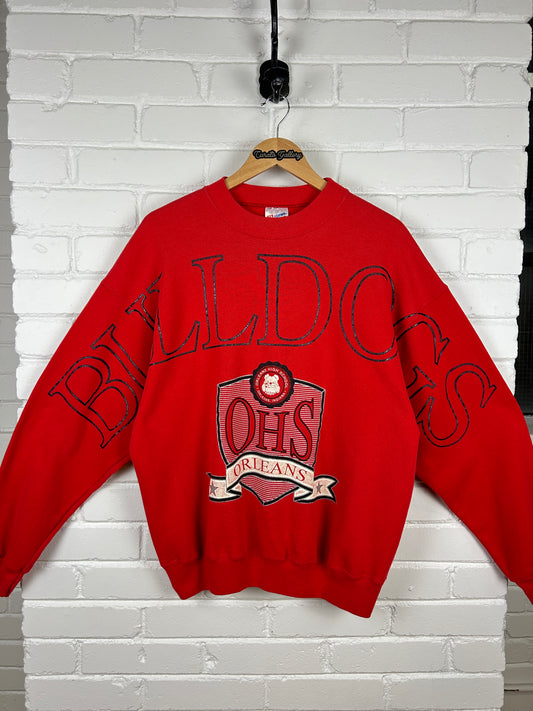 Vintage 90s OHS Orleans Bulldogs Arm Spell Out Crew Neck Sweatshirt Size XL