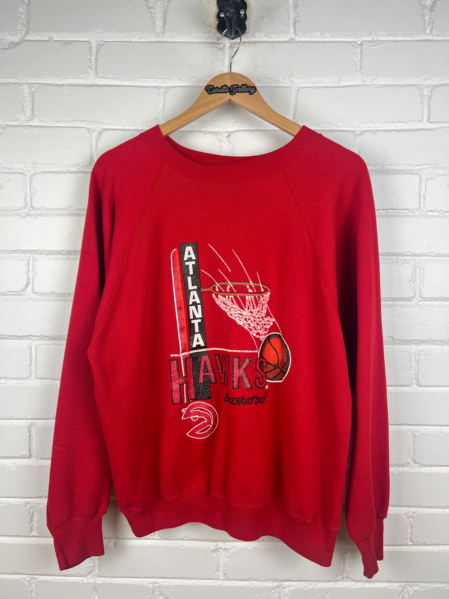 Vintage 80s Atlanta Hawks NBA Basketball Graphic Crewneck Sweatshirt Size L