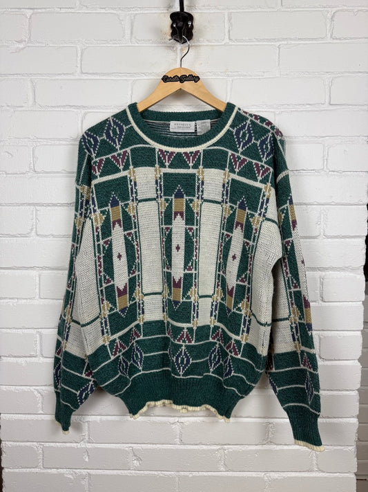 Vintage 90s Hennesy By Van Heusen Abstract Print Acrylic Knit Sweater Size L