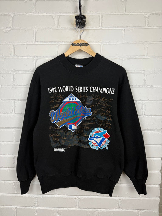 Vintage 1992 Toronto Blue Jays World Series Champs MLB Baseball Signatures Sweatshirt Size M 90s