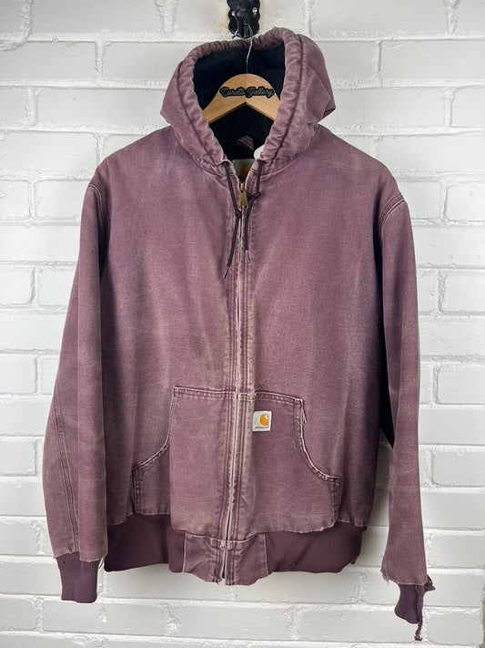 Vintage Carhartt Insulated Canvas Work Wear Hooded Bomber Jacket Size M J130