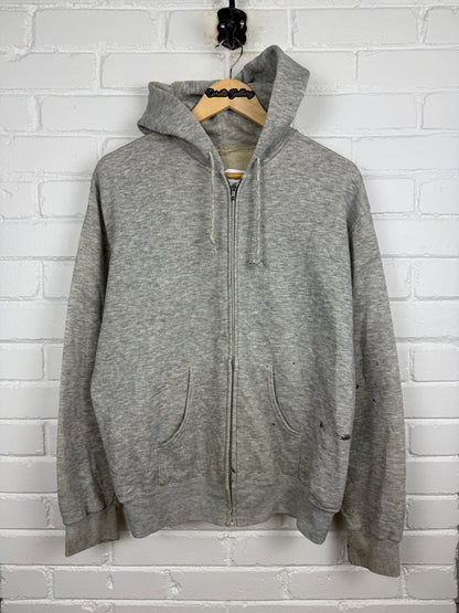 Vintage 80s Blank Heather Gray Cropped Boxy Hooded Sweatshirt Size L