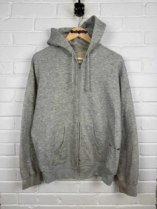 Vintage 80s Blank Heather Gray Cropped Boxy Hooded Sweatshirt Size L