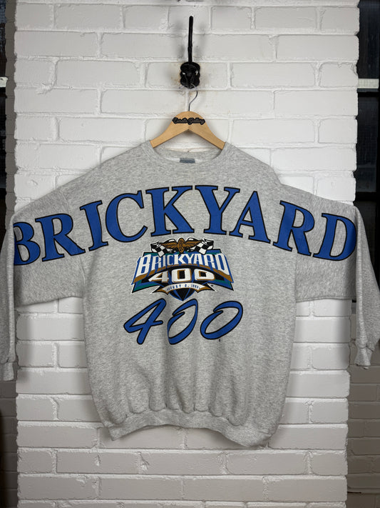 Vintage 1997 Brickyard 400 Motor Speedway Racing Arm Spell Out Sweatshirt Size XL 90s
