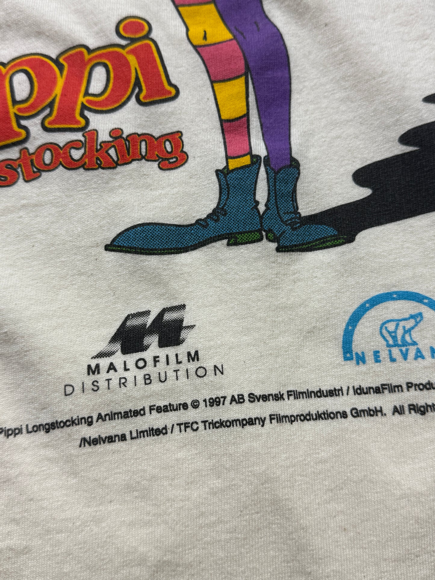 Vintage 1997 Pippi Longstocking Astrid Lindgrens Cartoon Animated Feature Promo Shirt T Shirt Size XL