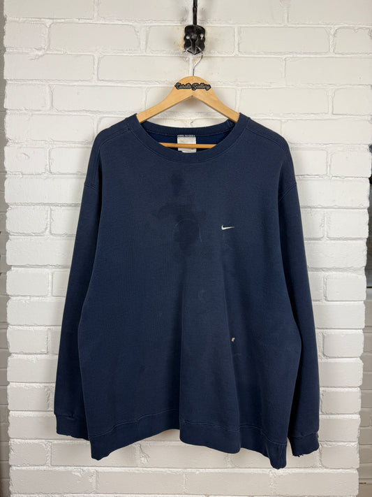 Vintage 90s Nike Embroidered Mini Swoosh Crewneck Sweatshirt Size XL Navy Blue