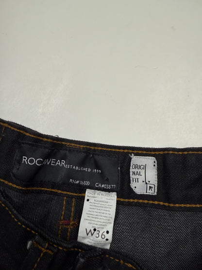 Vintage Y2K Rocawear Embroidered Back Pocket Black Denim Pants Size 36W