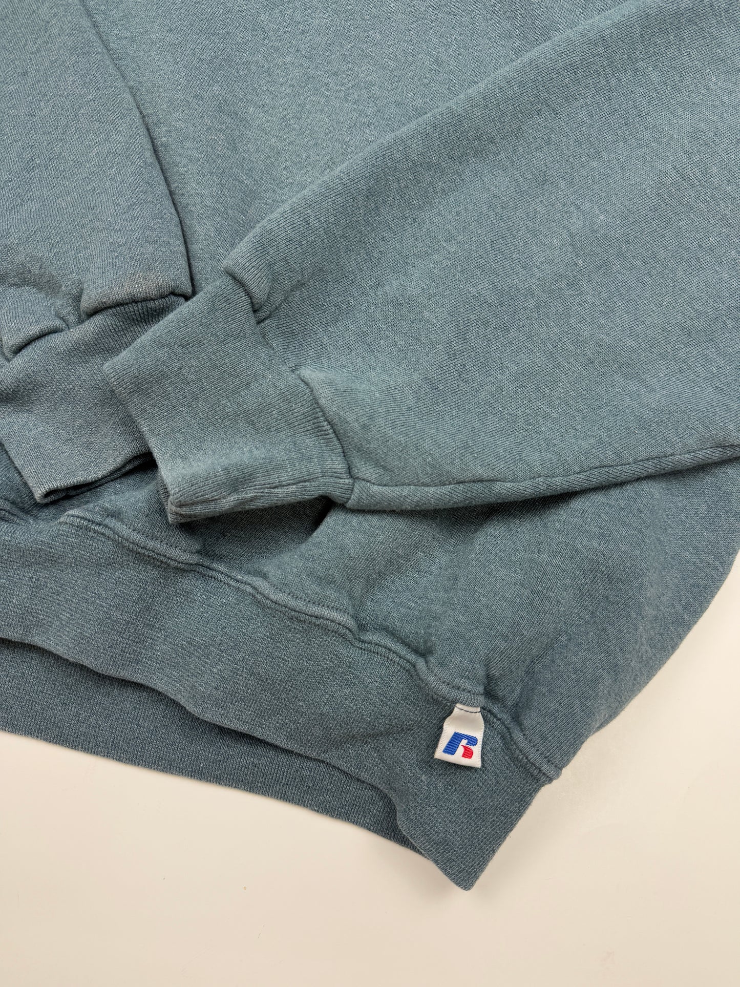 Vintage Russell Athletic Cropped Boxy Fit Blank Crewneck Sweatshirt Size Large Steel Teal