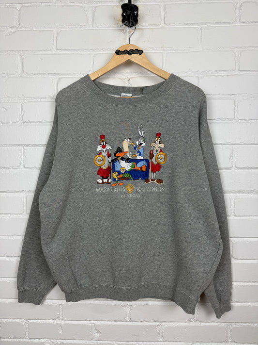 Vintage 90s Looney Tunes Las Vegas Warernius Fraternius Roman King Sweatshirt Size M