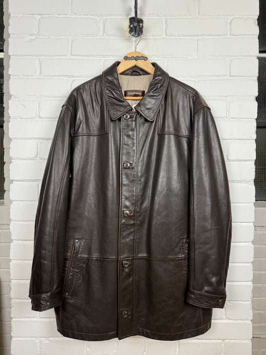 Vintage Danier Leather Insulated Long Full Zip Button Up Long Trench Leather Jacket Size XLT