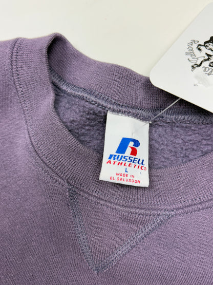 Russell Athletic Cropped Boxy Fit Blank Crewneck Sweatshirt Size L Violet Purple