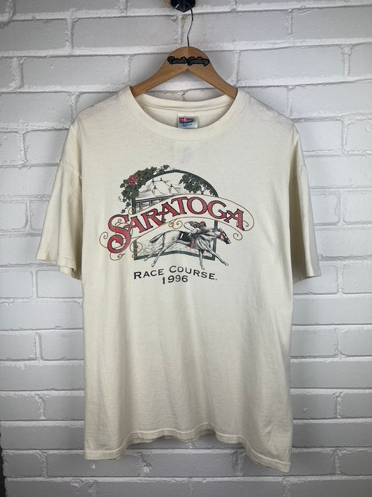 Vintage 1996 Saratoga Race Course New York Horse Graphic T Shirt Size XL