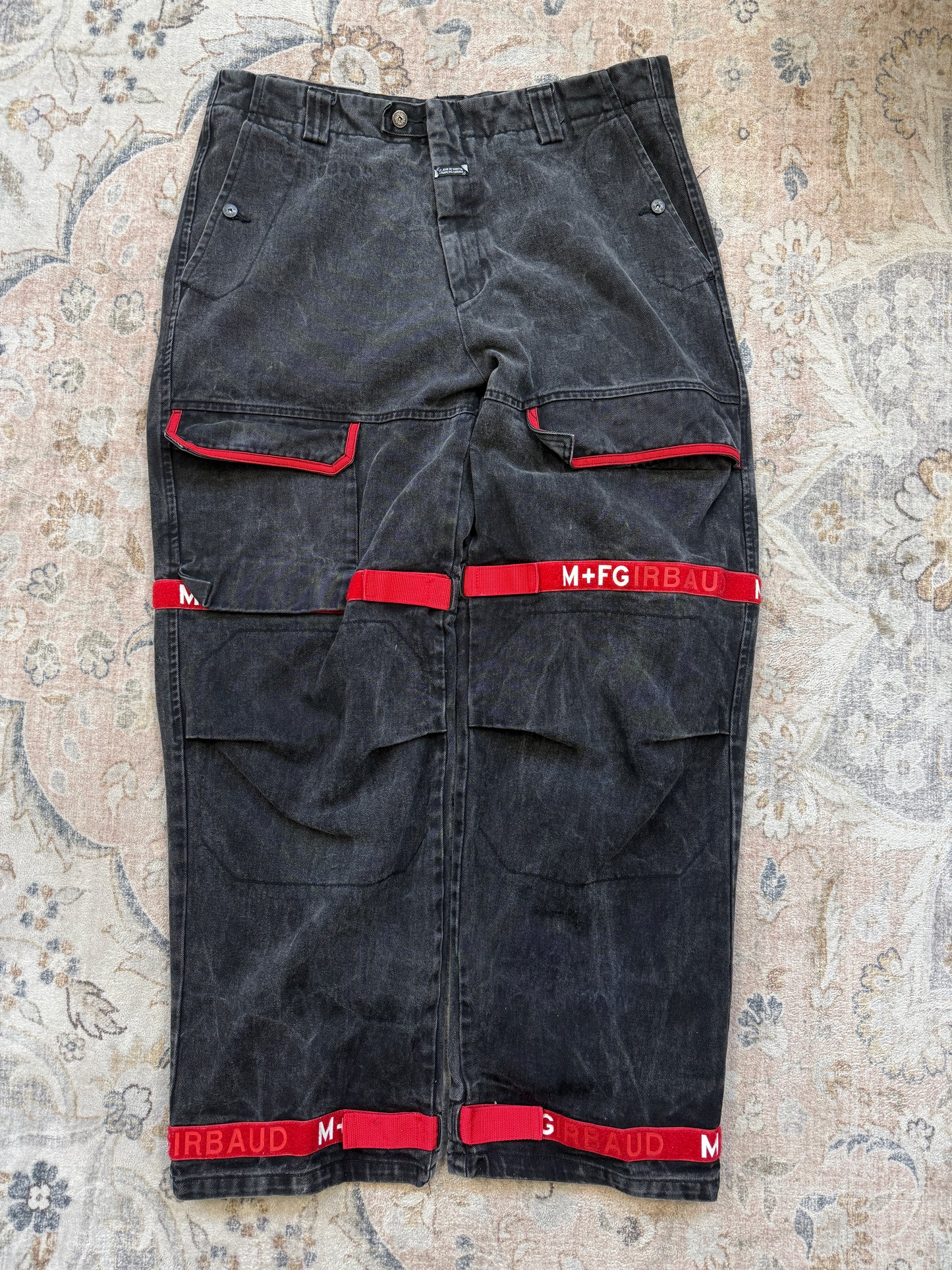 Vintage Marithe Francois Girbaud M+FG Baggy Cargo Black Denim Jean Pants Size 39W