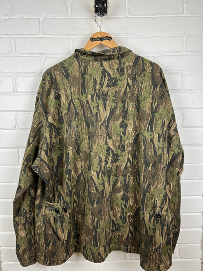 Vintage Smokey Branch Camo Hunting Button Up Light Overcoat Jacket Size XXXL
