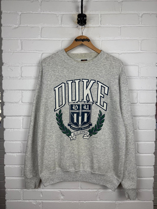 Vintage 90s Duke Blue Devils NCAA Collegiate Crest Front & Back Graphic Sweatshirt Size XL