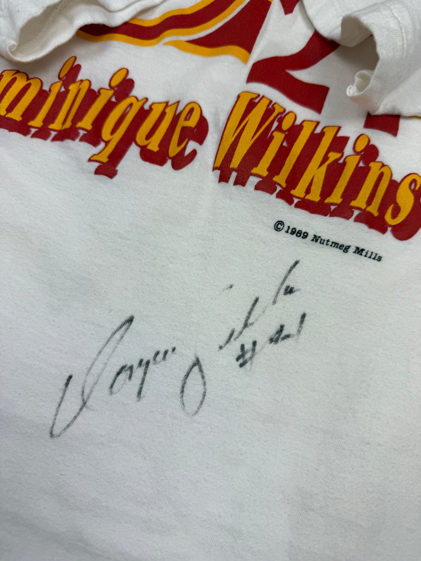 Vintage 1989 Dominique Wilkins #21 Atlanta Hawks NBA Basketball T Shirt Size XL 80s