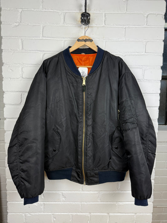 Vintage 90s Insulated Reversible Aviator Cropped Boxy Bomber Flight Jacket Size XL Black