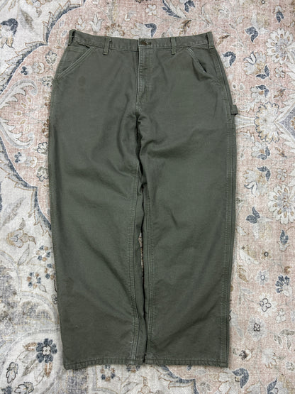 Carhartt Canvas Work Wear Carpenter Plaid Lined Pants Size 36W Sage Green